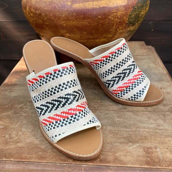 J Crew Mules Heels size 10 Marlow Southwestern wicker aztec white NEW - Picture 1 of 10